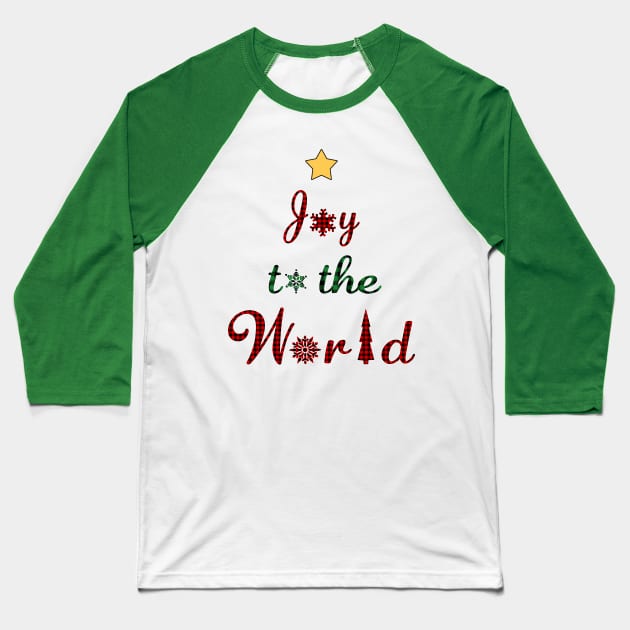 Joy to the world Christmas Tree Red Green Plaid. Baseball T-Shirt by Maxx Exchange